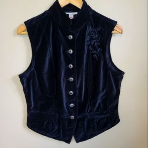 Velvet Button-Front Sleeveless Vest - Black
